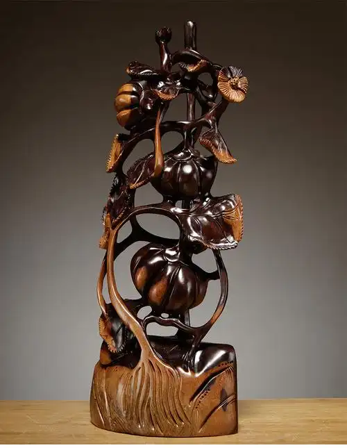 黑檀木雕南瓜摆件红木家居客厅酒柜电视柜玄关装饰工艺品送礼