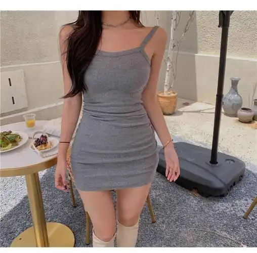 韩国夏季辣妹性感露背紧身吊带连衣裙女收腰显瘦性感紧身包臀裙