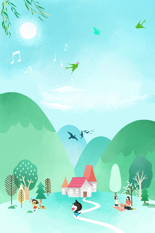 手绘春天踏青插画风景海报 - 当图网