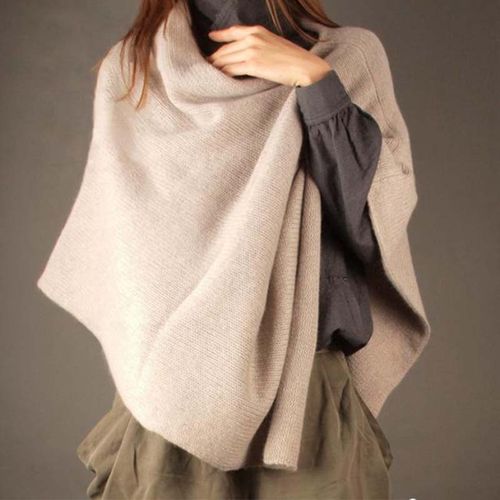 流苏斗篷羊毛披肩秋冬新款复古格子开衫女慵懒针织毛衣外套女披风