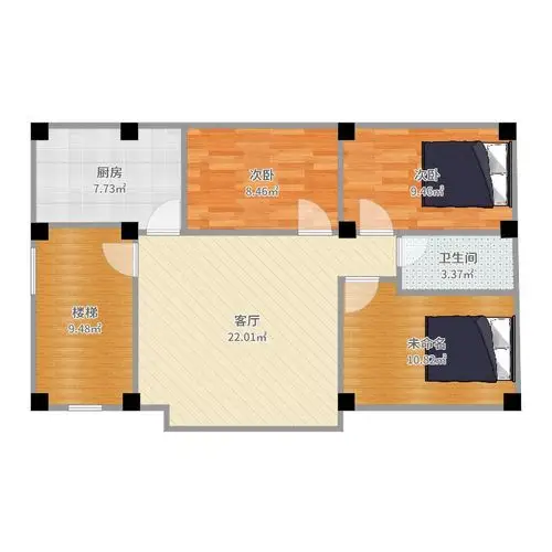 楼梯,柱子,阳台位置确定,请帮忙设计一个三房一厅一厨一卫