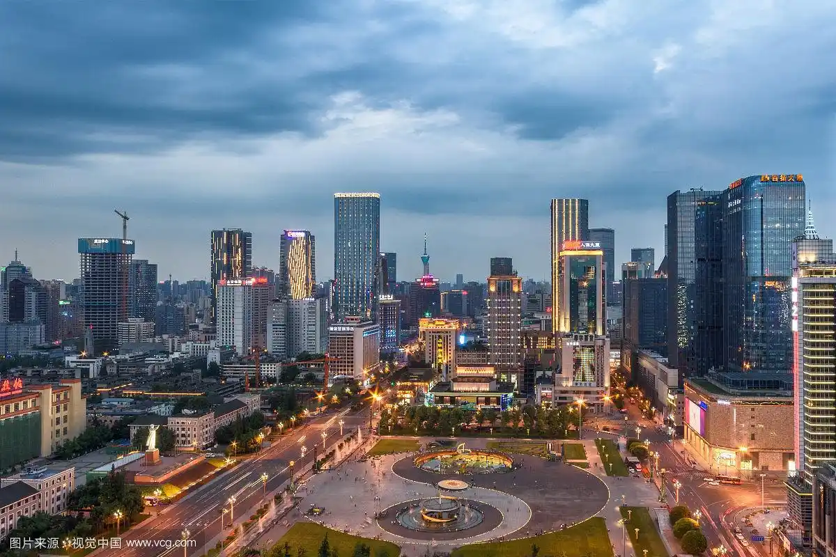 鸟瞰成都天府广场风光 城市夜景