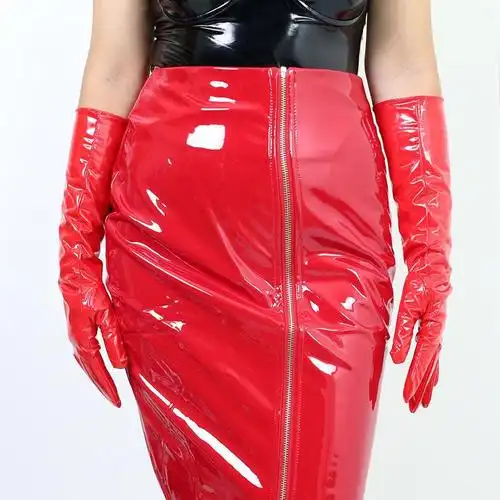 漆皮长手套 40cm长款仿皮仿真皮亮皮pu镜面皮金属亮银色女款性感