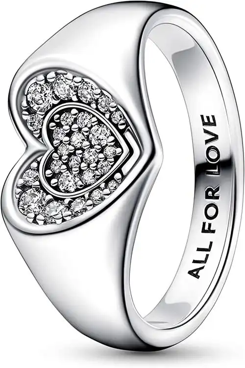 pandora 潘多拉 女士印章戒指 闪耀心形 192491c01 : 亚马逊中国: 珠