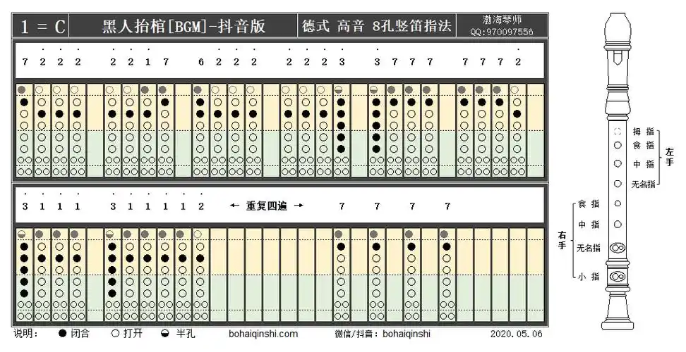 《黑人抬棺》德式高音八孔竖笛c调指法