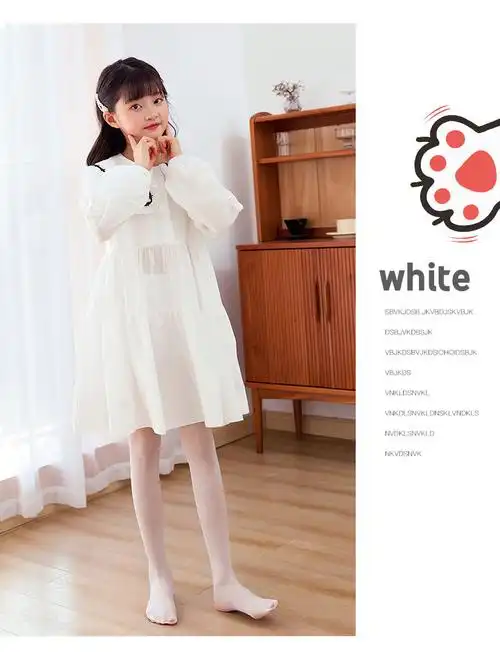 母婴蓓女童连裤袜薄款小中童宝宝打底袜洋气夏季薄款儿童丝袜白色猫爪