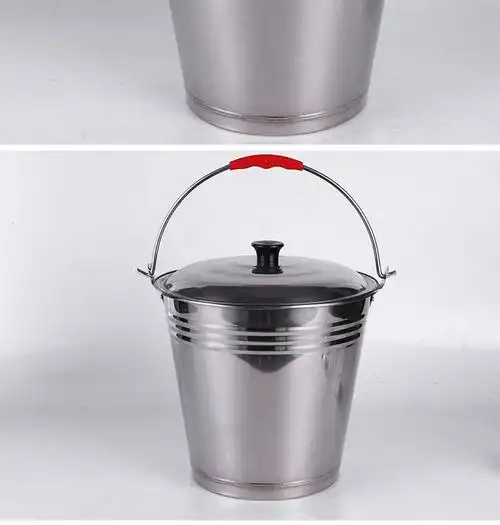 不锈钢水桶手提式家用储水用圆桶带盖提桶大容量加厚老式铁提水桶桶口