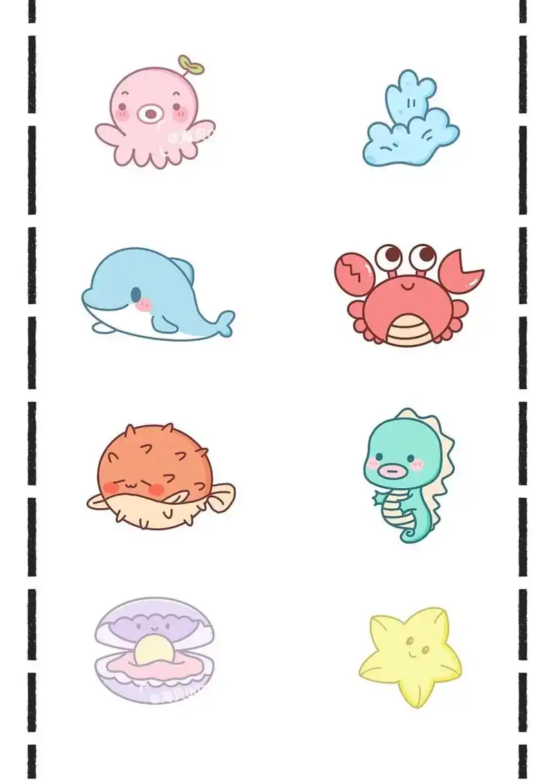 萌萌海洋生物简笔画|手帐贴纸|可爱头像素 喜欢哪只,快来把它捉回家