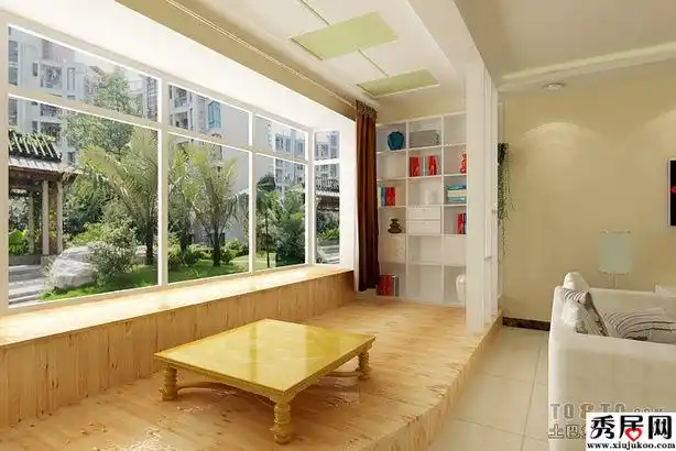 现代简约风格阳台改原木色木地板休闲地台装修效果图