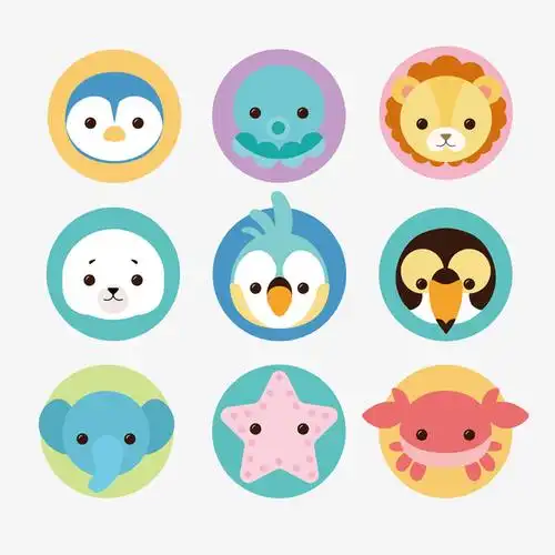 可爱圆形动物头像矢量素材