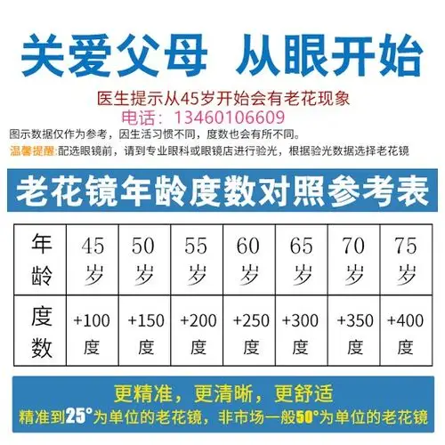 爱大爱稀晶石老花眼老花镜年龄度数参考表