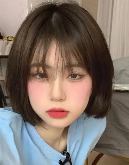 假发女短发自然圆脸空气刘海bobo头自然蓬松短直发学生修脸全头套 米