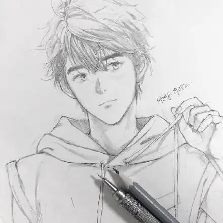 手绘帅气美少年,线条干净,五官俊朗