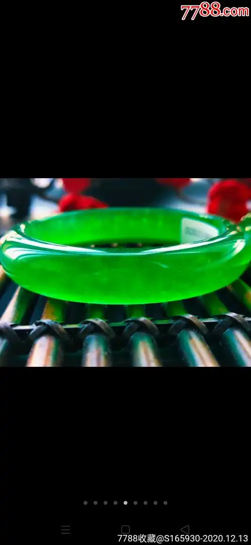 高冰玻璃种帝王绿翡翠手镯一对老坑完美无裂尺寸内径5657条宽13