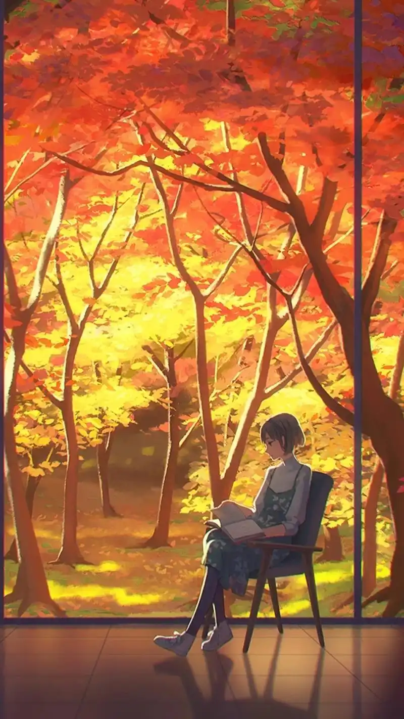 唯美动漫枫叶少女图片手机壁纸