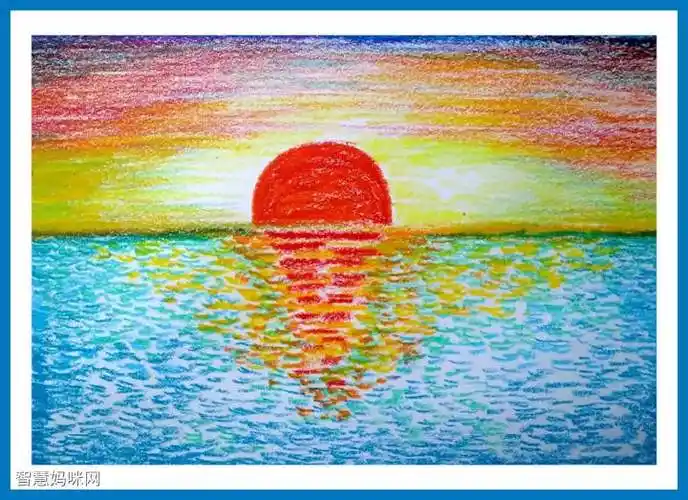 漂亮的落日余晖儿童绘画 - 智慧妈咪网