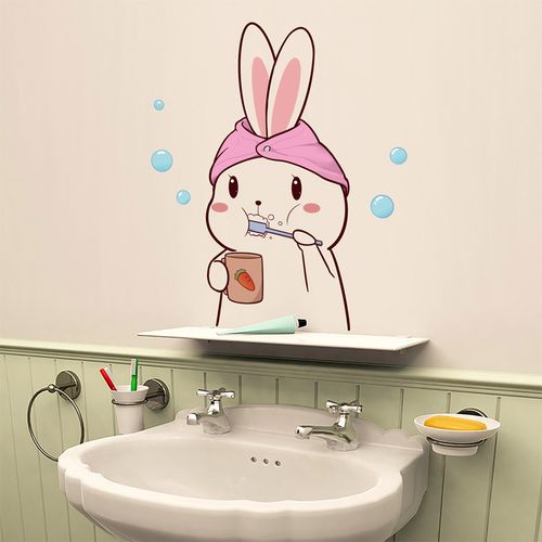 可爱卡通刷牙墙贴画幼儿园卫生间洗手台浴室墙壁墙面装饰防水贴纸