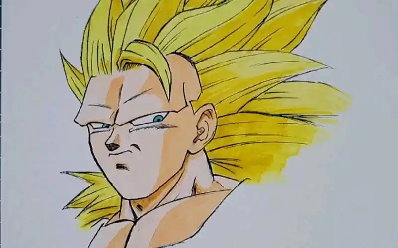 【手绘】龙珠-超三悟空 #超级赛亚人 #卡卡罗特 #绘画过程 #想画就画