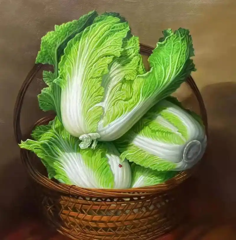 油画 《白菜》02"百财",赞着富贵吉祥,财源广进98 - 抖音