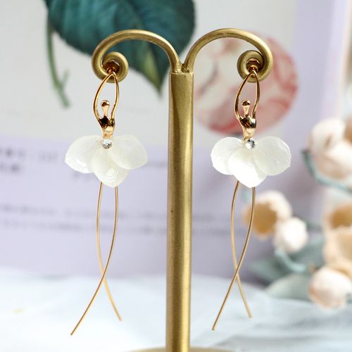 花水木木原创手作耳钉芭蕾舞少女耳饰真绣球花永生花饰品长款耳坠