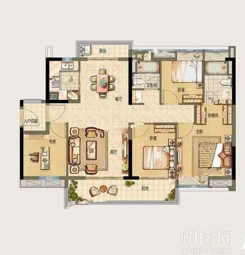 广州花都四房两厅两卫 ,4室2厅,114平米户型图-广州购房网