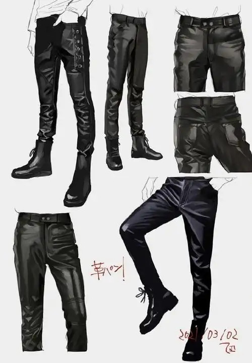 一组裤子绘画参考素材在动漫绘画中,裤子的绘画也是非常重要的.