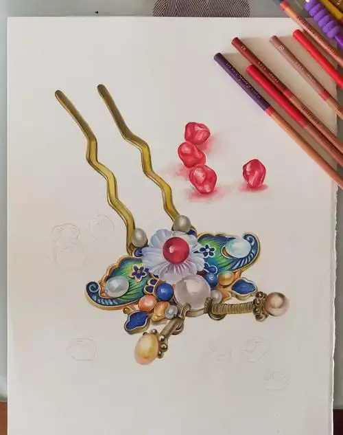 手绘古风蝴蝶赤金钗