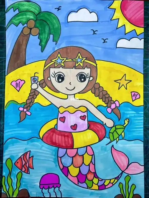 创意画 夏日游泳