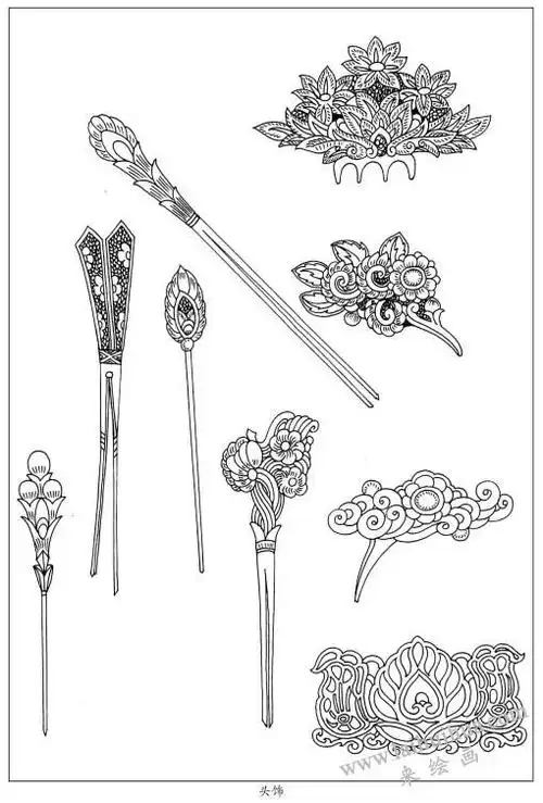 白描仕女图:头饰02