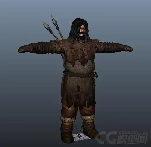 古代穿兽皮的原始人,男性带头发与胡子