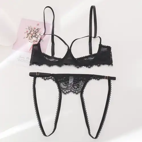 调情镂空无海绵钢托套装透视薄款开裆激情火辣透明夜店文胸罩优惠券