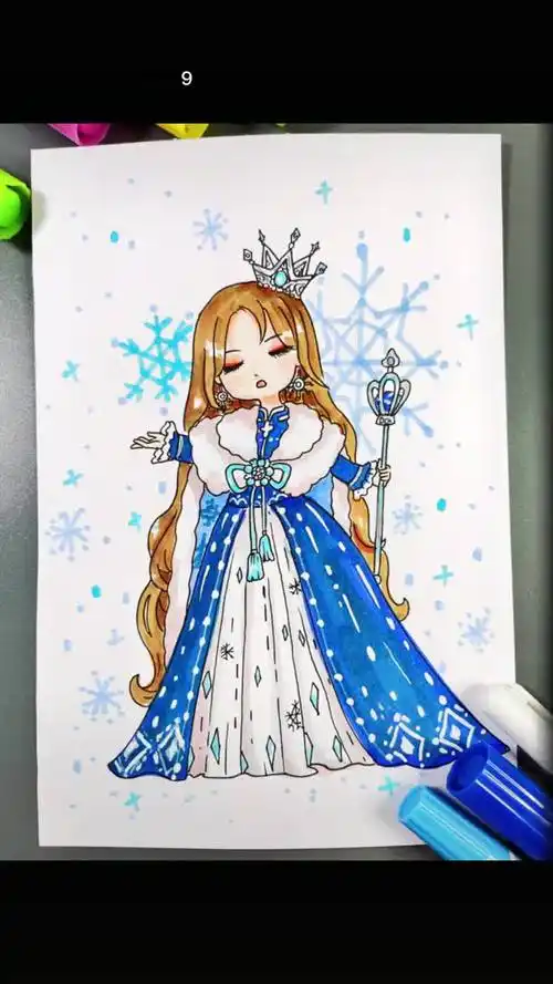 冰雪女王,卡纸,工具:针管笔,马克笔,高光笔,画起来手绘 2222一起