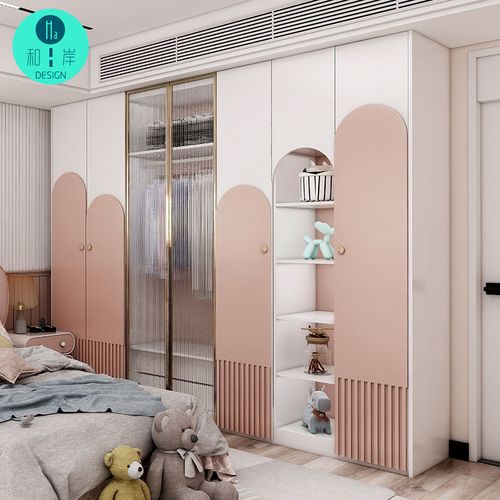 儿童衣柜实木女孩粉色玻璃门现代简约家用卧室轻奢衣柜儿童房衣橱