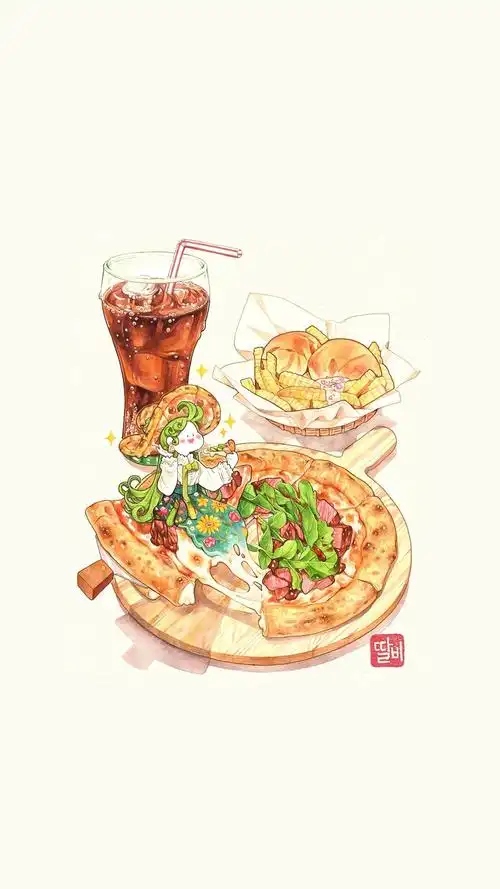 小可爱水彩美食手账插画手机壁纸_卡通_手机壁纸下载_美桌网