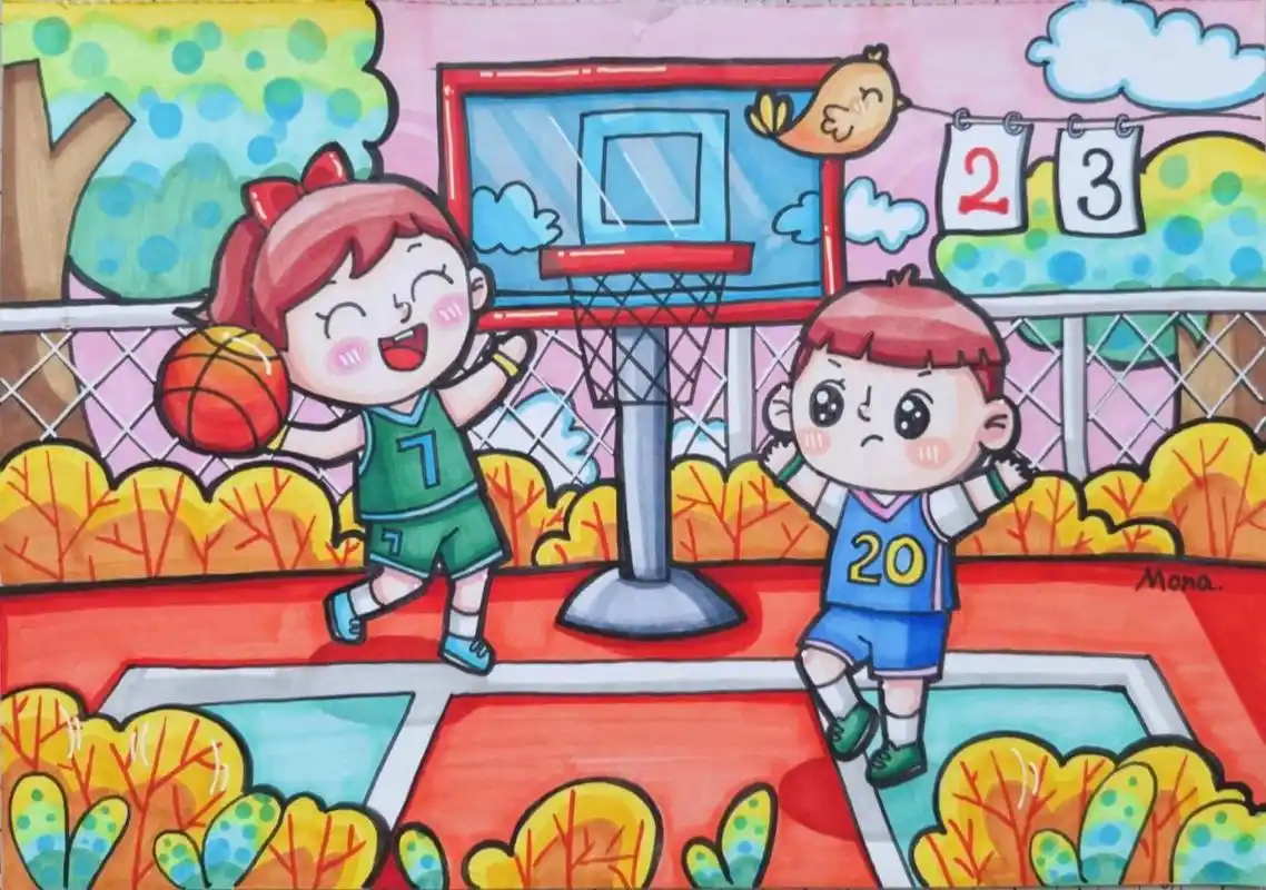 儿童画|我爱运动🏀 🌟运动主题 颜色有点没配好 做题做的脑仁疼 9