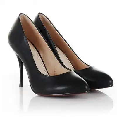 真皮女鞋欧美高跟单鞋性感女士鞋简约细跟单鞋黑色工作鞋牛皮大码