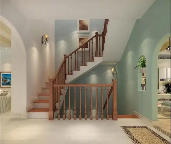 简约欧式复式楼转角楼梯装修效果图