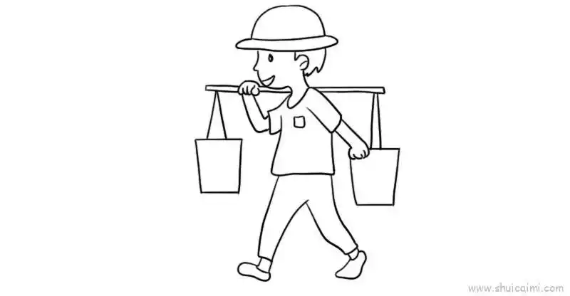 挑水儿童画怎么画挑水简笔画顺序