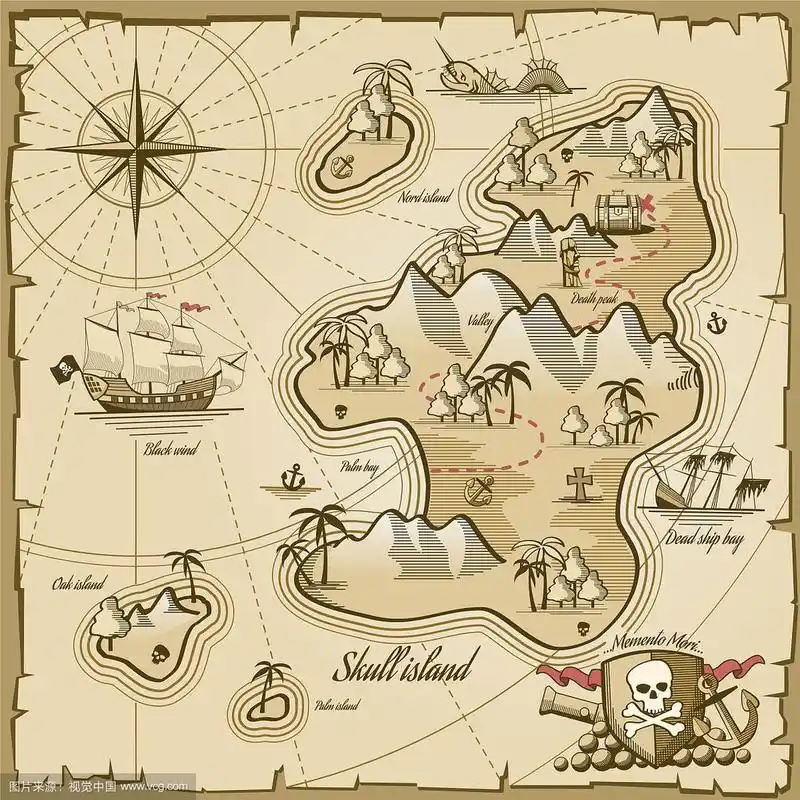 金银岛地图手绘风格