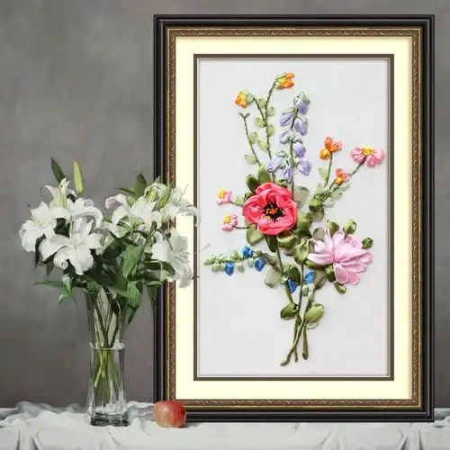 丝带绣挂画最新新款美艳 丝带绣客厅新品花草系列立体印花简单-淘宝网