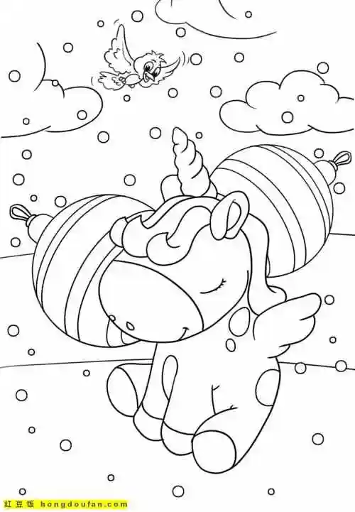 10张4到8岁女孩子们最喜欢的独角兽卡通涂色简笔画-红豆饭小学生简笔