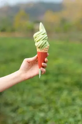 手拿抹茶味的雪糕