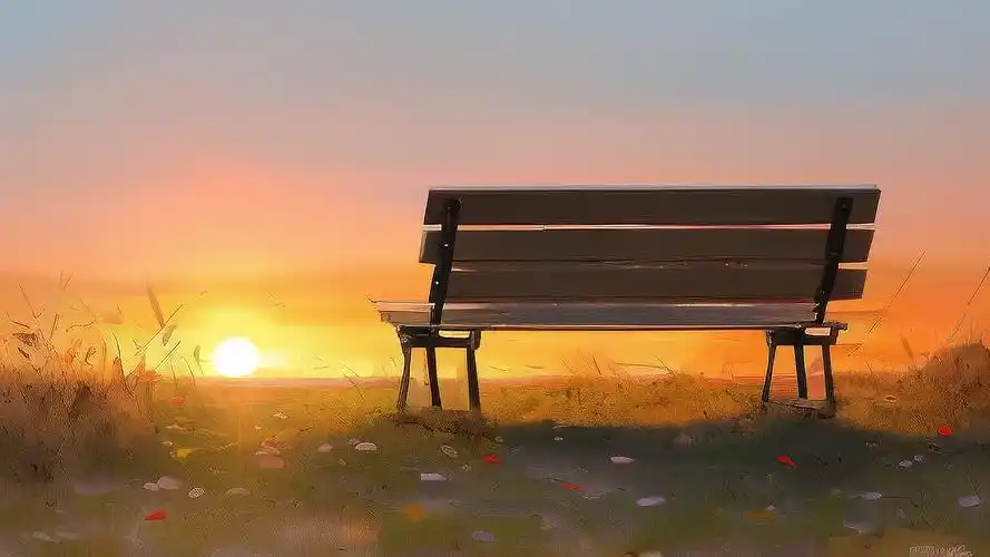 伤感背景图片,孤独长椅在夕阳下🌅