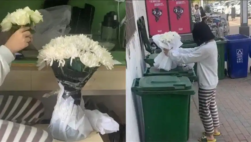 女孩清明节被前男友送白菊花,第二天果断送花圈反击