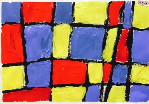 小班《水粉红黄蓝格子画》