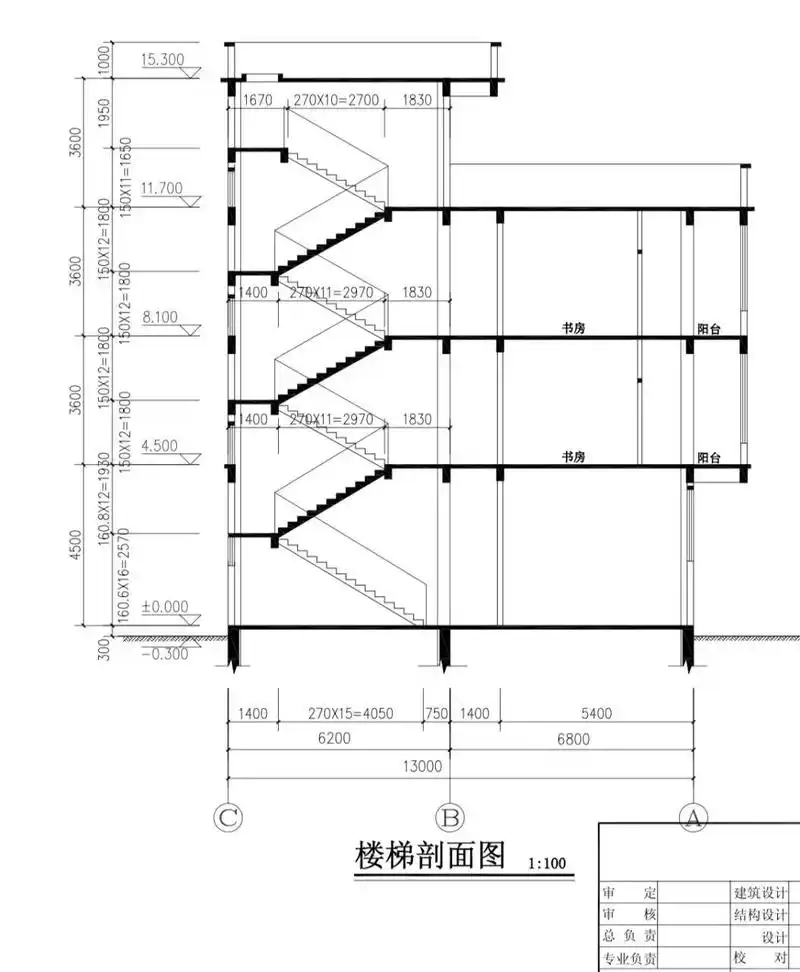 农村自建房楼梯剖面图 首层4.5米高,空间足够宽敞