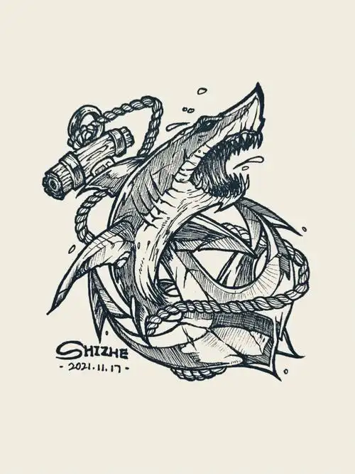 手绘临摹练习鲨鱼来了shark