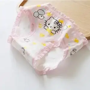 70f4条2条装儿童卡通三角纯棉内裤 女童花边蕾丝三角角内裤