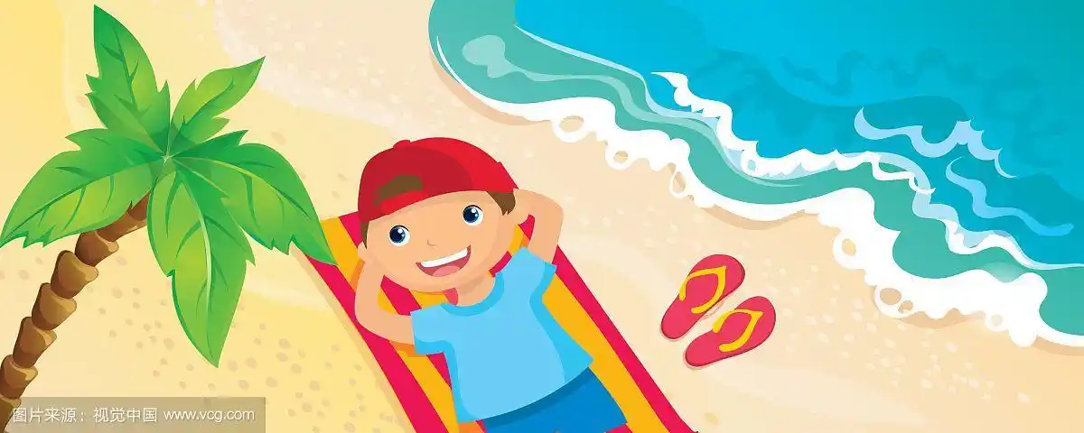 男孩躺在沙滩上