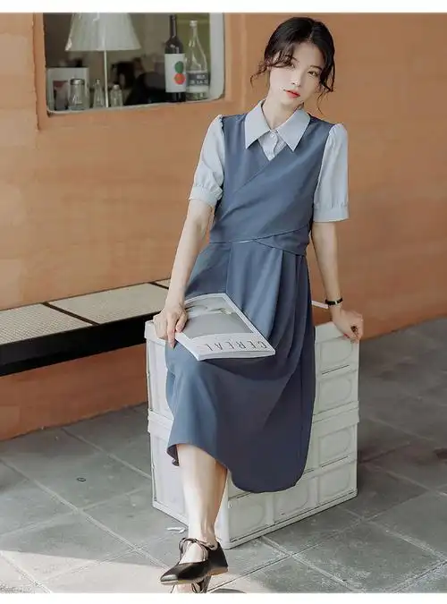 教资面试服装女 教资面试衣服装女夏季大学生穿搭招聘连衣裙子拼接款